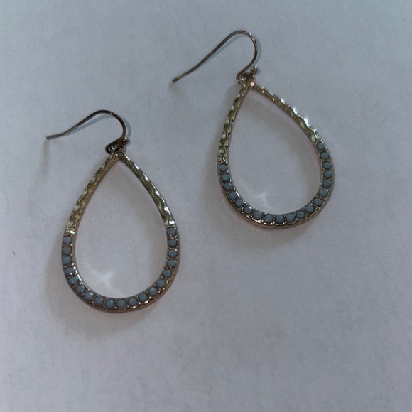 Gold tone with blue gemstones Teardrop Earrings clear backs will be provided - Picture 4 of 6